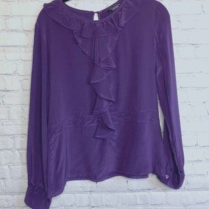 Doncaster Purple Silk Ruffle Front Blouse NWT Sz 8